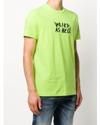 gelbgrünes besticktes T-Shirt mit einem Rundhalsausschnitt von Diesel