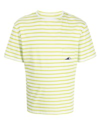 gelbgrünes horizontal gestreiftes T-Shirt mit einem Rundhalsausschnitt von Anglozine
