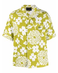 gelbgrünes Kurzarmhemd mit Blumenmuster von Prada