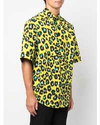 gelbgrünes Kurzarmhemd mit Leopardenmuster von Versace