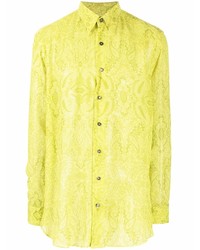 gelbgrünes Langarmhemd mit Paisley-Muster