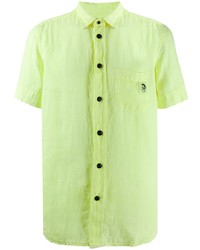 gelbgrünes Leinen Kurzarmhemd