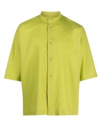 gelbgrünes Leinen Kurzarmhemd von Homme Plissé Issey Miyake
