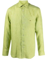 gelbgrünes Leinen Langarmhemd
