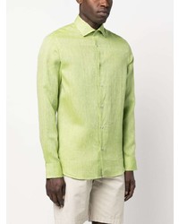 gelbgrünes Leinen Langarmhemd von Moorer