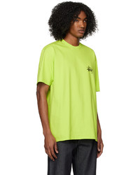 gelbgrünes Strick T-Shirt mit einem Rundhalsausschnitt von Stussy