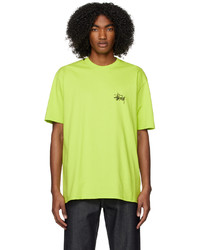 gelbgrünes Strick T-Shirt mit einem Rundhalsausschnitt von Stussy