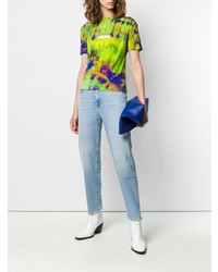 gelbgrünes Mit Batikmuster T-Shirt mit einem Rundhalsausschnitt von MSGM