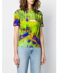 gelbgrünes Mit Batikmuster T-Shirt mit einem Rundhalsausschnitt von MSGM