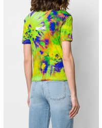 gelbgrünes Mit Batikmuster T-Shirt mit einem Rundhalsausschnitt von MSGM