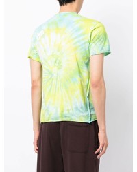 gelbgrünes Mit Batikmuster T-Shirt mit einem Rundhalsausschnitt von Stain Shade