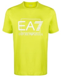 gelbgrünes T-Shirt mit einem Rundhalsausschnitt von Ea7 Emporio Armani