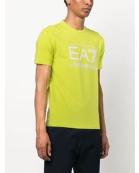 gelbgrünes T-Shirt mit einem Rundhalsausschnitt von Ea7 Emporio Armani