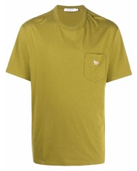 gelbgrünes T-Shirt mit einem Rundhalsausschnitt von MAISON KITSUNÉ