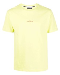 gelbgrünes T-Shirt mit einem Rundhalsausschnitt von Stone Island