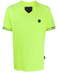 gelbgrünes T-Shirt mit einem V-Ausschnitt von Philipp Plein