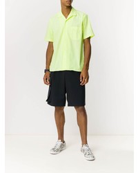 gelbgrünes vertikal gestreiftes Kurzarmhemd von Gitman Vintage