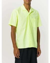 gelbgrünes vertikal gestreiftes Kurzarmhemd von Gitman Vintage