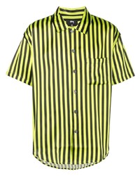 gelbgrünes vertikal gestreiftes Kurzarmhemd von Stussy