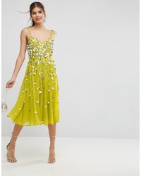 gelbgrünes verziertes Camisole-Kleid von Asos
