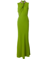 gelbgrünes verziertes Kleid von Alexander McQueen