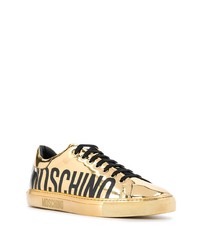 goldene bedruckte Leder niedrige Sneakers von Moschino