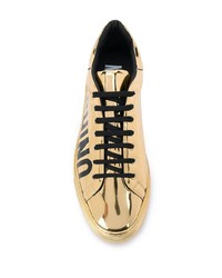 goldene bedruckte Leder niedrige Sneakers von Moschino