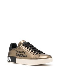 goldene bedruckte Leder niedrige Sneakers von Dolce & Gabbana