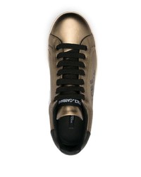 goldene bedruckte Leder niedrige Sneakers von Dolce & Gabbana