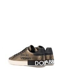 goldene bedruckte Leder niedrige Sneakers von Dolce & Gabbana