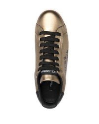 goldene bedruckte Leder niedrige Sneakers von Dolce & Gabbana