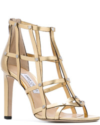 goldene beschlagene Sandalen von Jimmy Choo