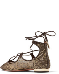 goldene bestickte Ballerinas von Aquazzura