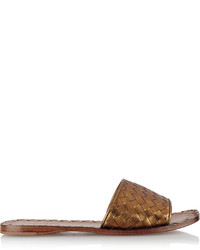 goldene flache Sandalen aus Leder von Bottega Veneta