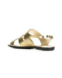 goldene flache Sandalen aus Leder von Tod's