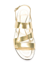 goldene flache Sandalen aus Leder von Tod's