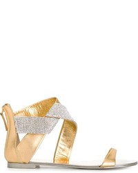 goldene flache Sandalen aus Leder von Giuseppe Zanotti Design