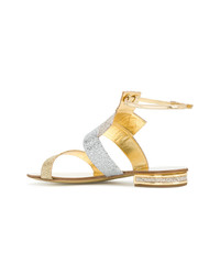 goldene flache Sandalen aus Leder von Casadei