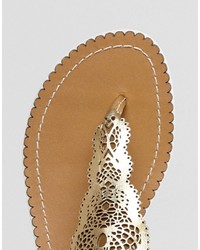 goldene flache Sandalen aus Leder von Dune