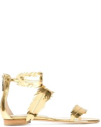 goldene flache Sandalen aus Leder von Oscar de la Renta