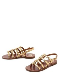 goldene flache Sandalen aus Leder von Tory Burch