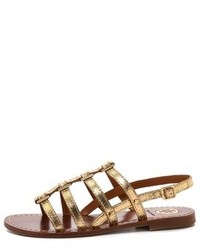 goldene flache Sandalen aus Leder von Tory Burch