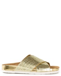 goldene flache Sandalen aus Leder von Sam Edelman