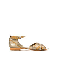 goldene flache Sandalen aus Leder von Sarah Chofakian