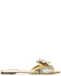 goldene flache Sandalen von Dolce & Gabbana