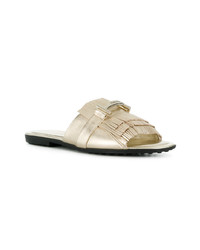 goldene flache Sandalen aus Leder mit Fransen von Tod's