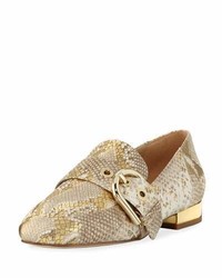 goldene Halbschuhe mit Schlangenmuster