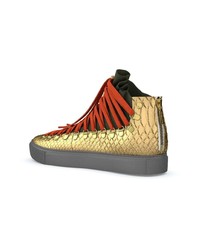 goldene hohe Sneakers aus Leder mit Schlangenmuster von Swear