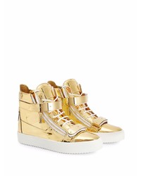 goldene hohe Sneakers aus Leder von Giuseppe Zanotti