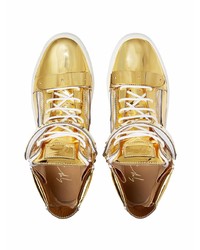 goldene hohe Sneakers aus Leder von Giuseppe Zanotti